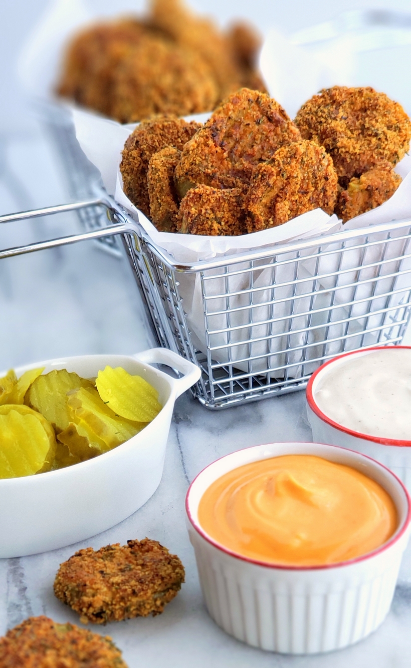 Whip up these Low Carb Air Fryer Pickles in minutes. The perfect guiltless snack for any gathering. #noblepig #lowcarb #keto