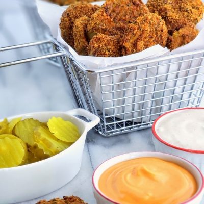 Whip up these Low Carb Air Fryer Pickles in minutes. The perfect guiltless snack for any gathering.