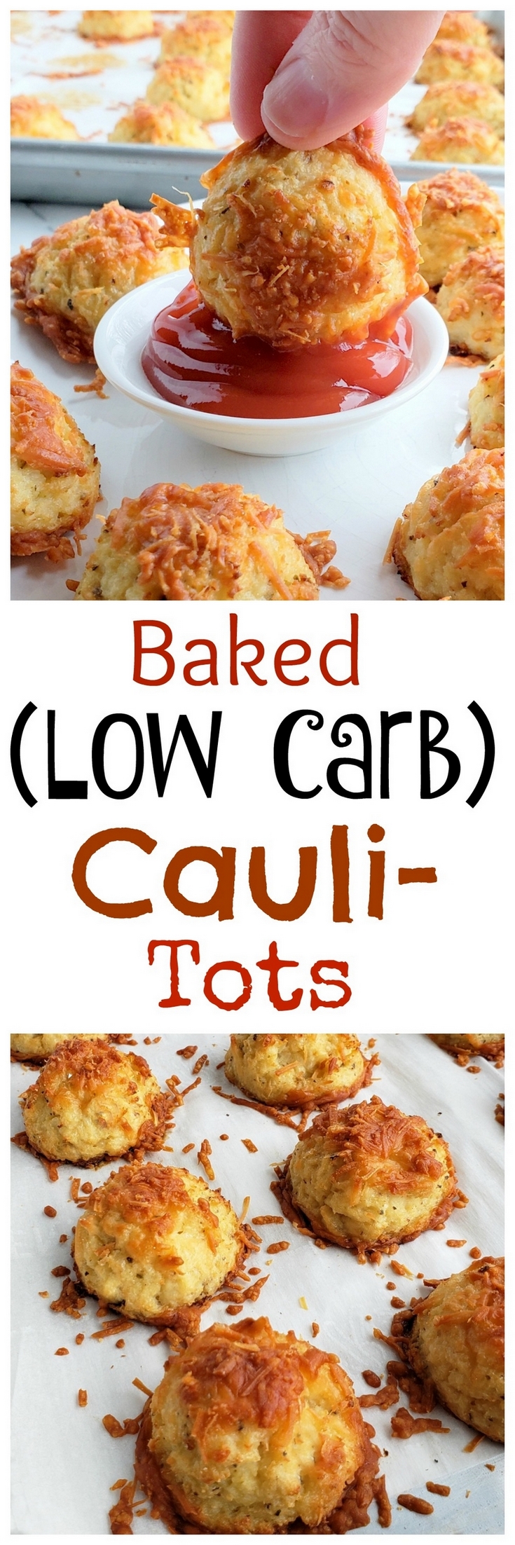 Crispy, cheesy and tasty, these Baked (Low Carb) Parmesan Cauli-Tots are the answer to a healthy dinner side dish everyone in the family will love. #noblepig #cauliflower #tatertots via @cmpollak1
