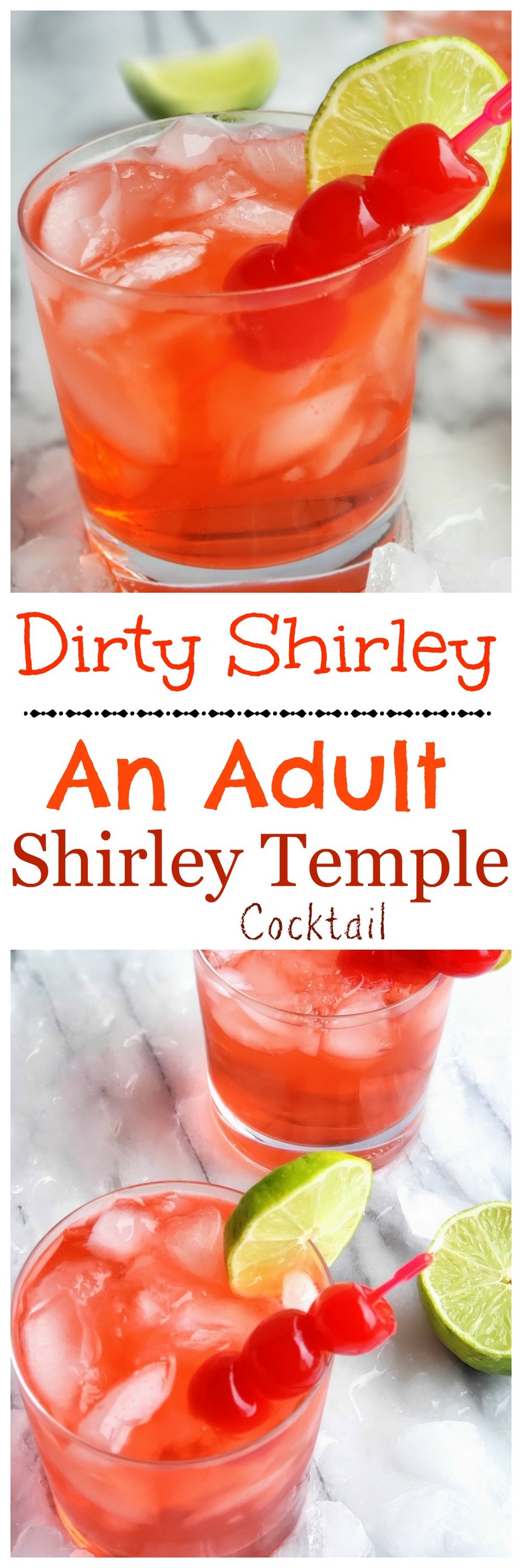 The Dirty Shirley is an adult version of the famous Shirley Temple cocktail. This Dirty Shirley cocktail pays homage to the child star known who was known to complain that her namesake drink was too sweet. #dirtyshirley #shirleytemple via @cmpollak1