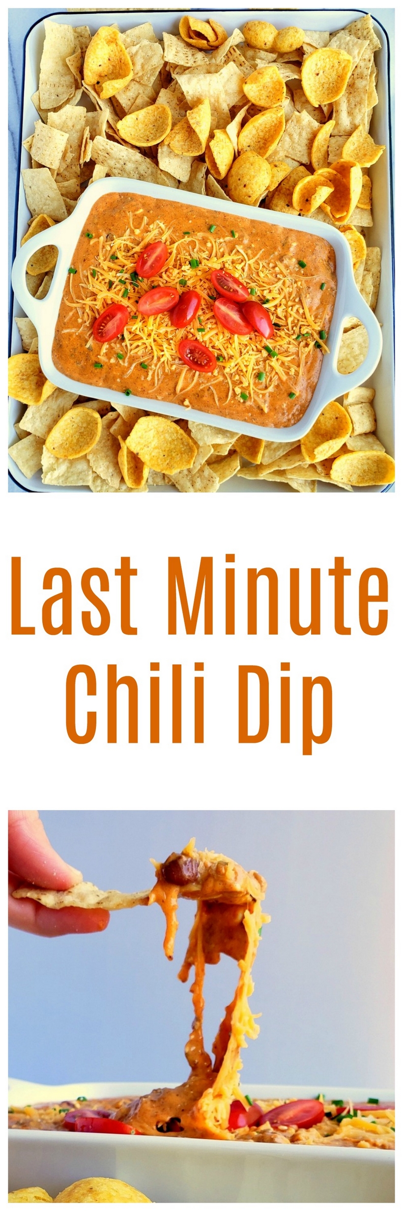 Last Minute Chili Dip is the perfect dish to make for a last-minute party invitation, drop-in company, impromptu pool parties and swarms of teenagers who might have descended on your home. via @cmpollak1