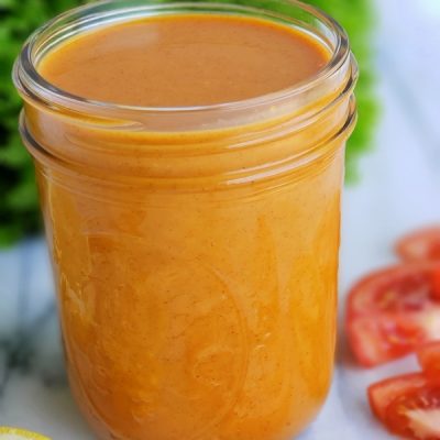 Tangy Honey Lemon Salad Dressing in a jar