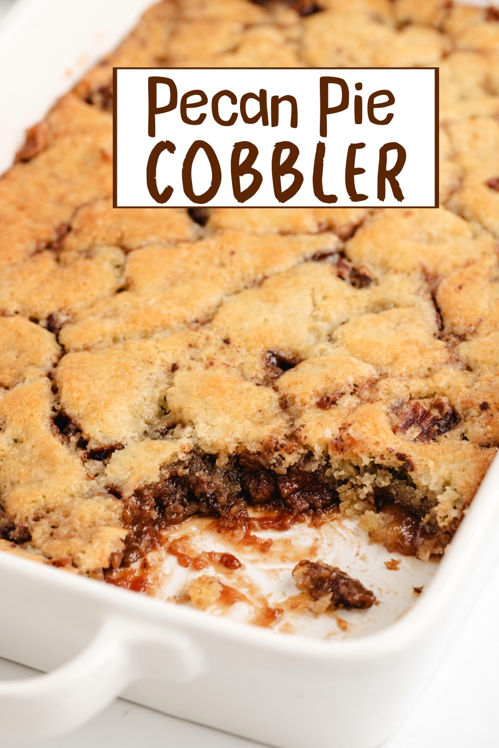 This Pecan Pie Cobbler is the answer to Thanksgiving dessert—rich, nutty, and perfect for a crowd. It keeps the cozy simplicity of cobbler while bringing that deep, classic pecan pie flavor without any eggs. via @cmpollak1