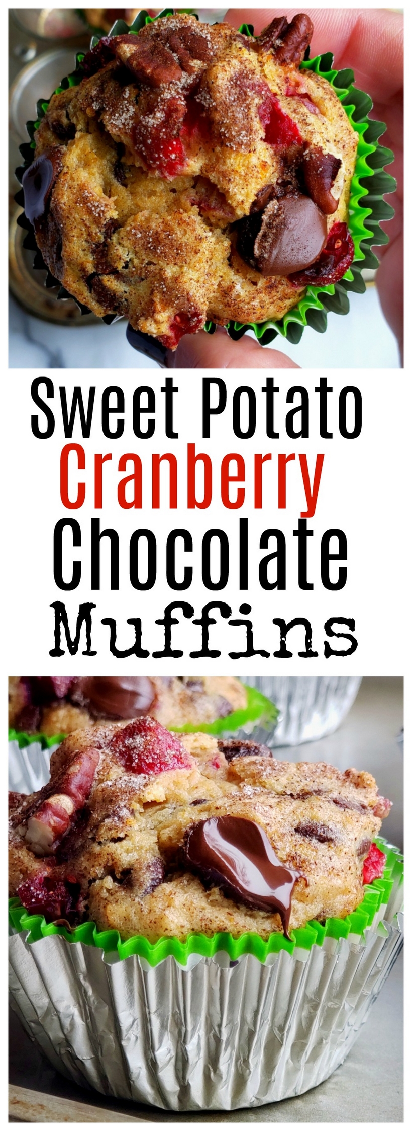 The ingredients are simple on their own, but together these Sweet Potato Cranberry-Chocolate Muffins are a delicious fall symphony. Each flavor compliments and enhances one another making these muffins one of the best tasting bites you'll enjoy this season. #sweetpotatoes #sweetpotatoesrecipes #sweetpotatomuffin #sweetpotatomuffins #sweetpotatomuffinsrecipe #freshcranberries #thanksgivingdessertforacrowd #thanksgivingdessert #easythanksgivingdessert #thanksgivingrecipe via @cmpollak1