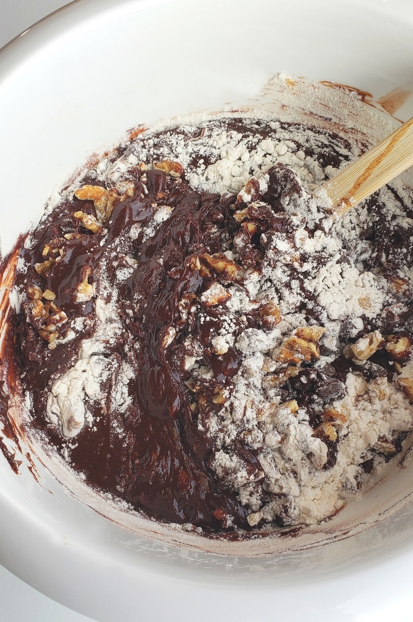  Brownie Muffins ingredients in a bowl ready to be mixed.
