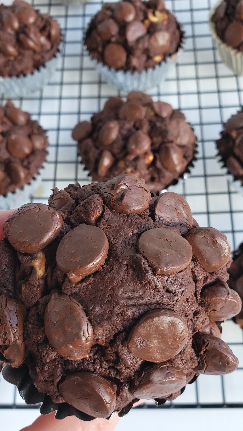 Brownie Muffins on a cooling rack.