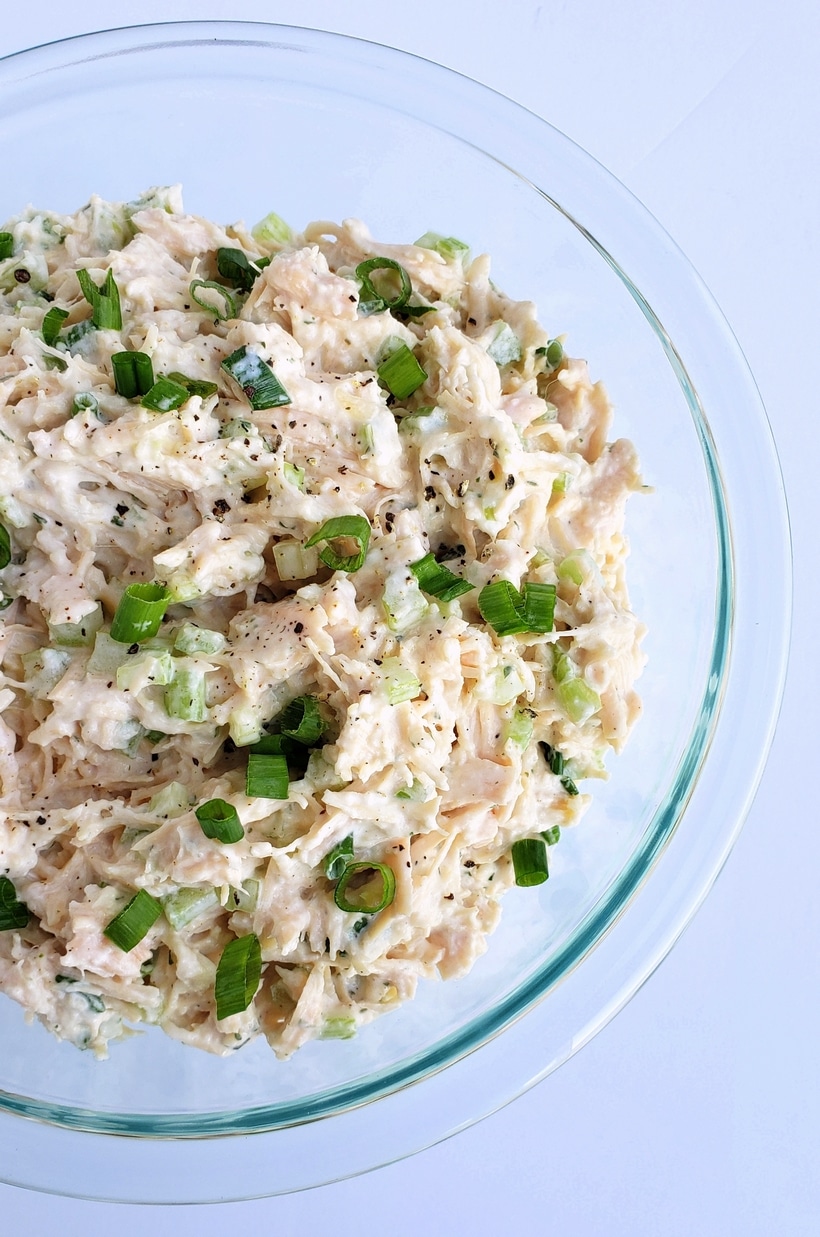 Chicken salad in a bowl.