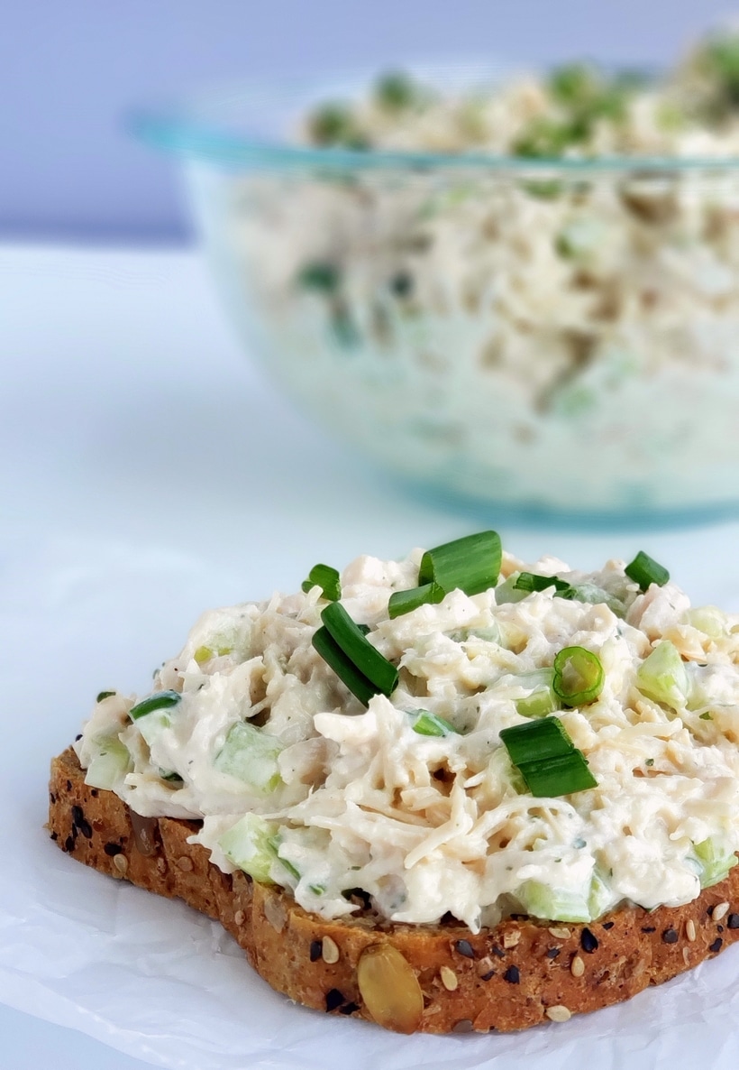 Chicken salad on a slice of bread 