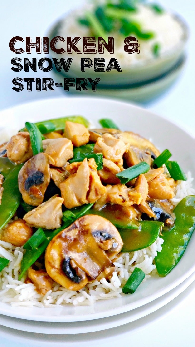 This Simple Chicken and Snow Pea Stir-Fry is the answer to a quick-fix dinner meal. Packed with crunchy veggies and an authentic tasting Chinese savory sauce, this meal is the perfect substitute for takeout.  via @cmpollak1