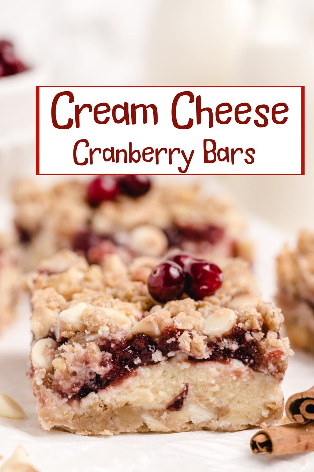 Cream cheese cranberry bars are cheesecake-inspired treats layered with sweet cranberries and buttery oat crumble. They’re rich, festive, and totally irresistible. via @cmpollak1