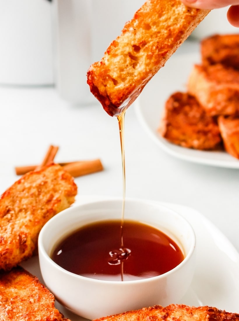 Air Fryer French Toast is easy to dunk. french toast made in the air fryer