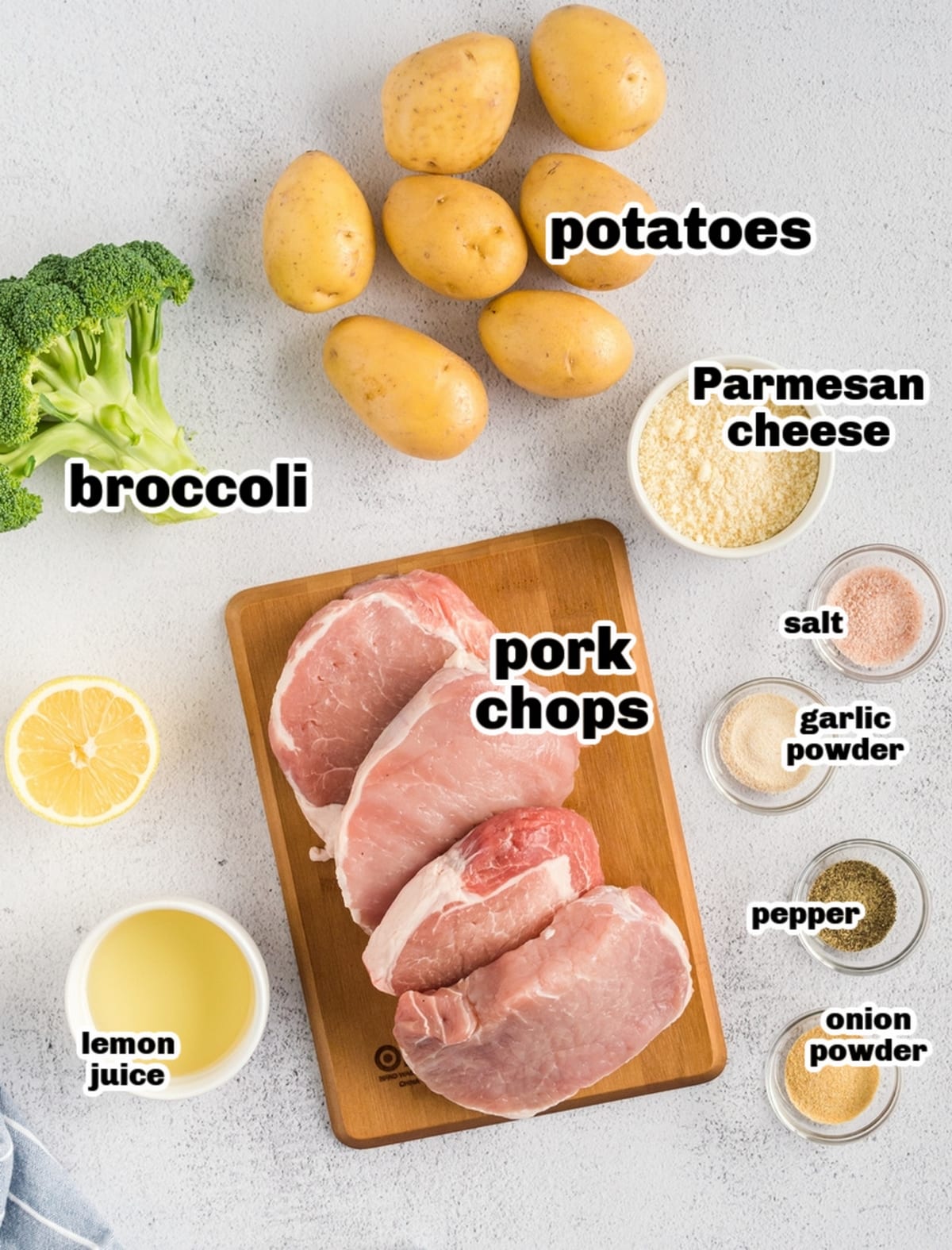 Pork chop recipe ingredients ingredients for sheet pan pork chops on a counter