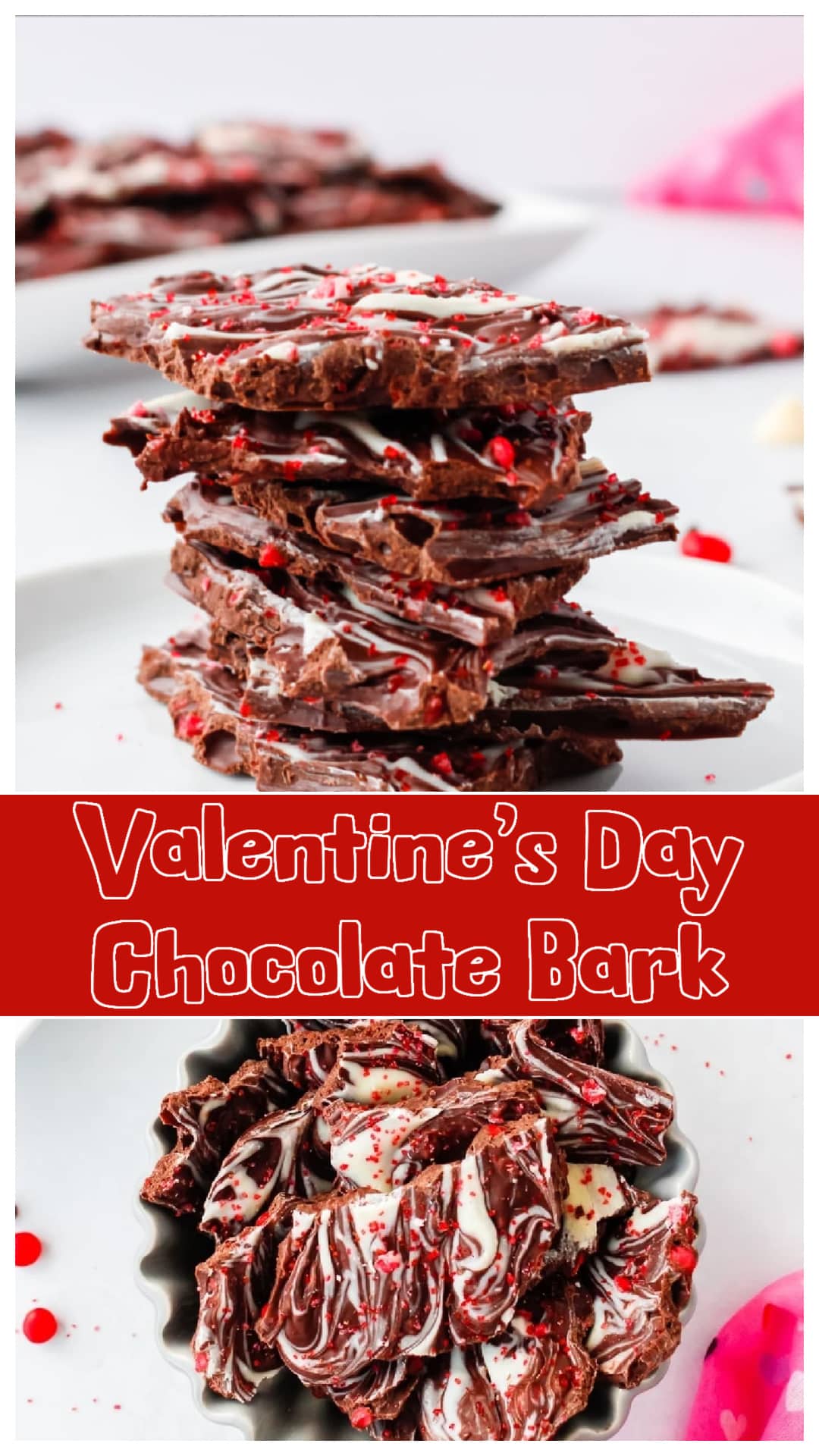 This Valentine’s Day chocolate bark is an easy homemade treat with a mix of rich chocolate, crunchy cinnamon candies, and a smooth white chocolate swirl. Perfect for gifting or serving as a festive dessert, it’s simple to make and sets in just 30 minutes. via @cmpollak1