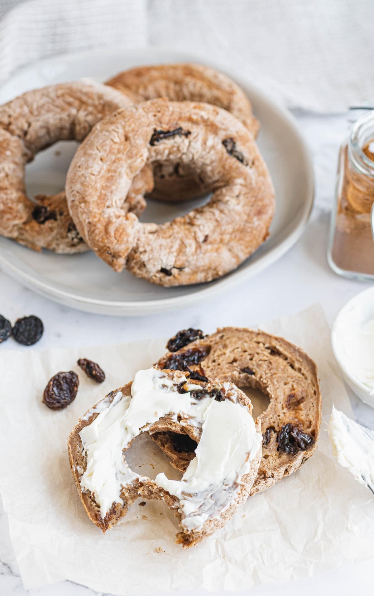 sliced and whole air fryer cinnamon raisin bagels