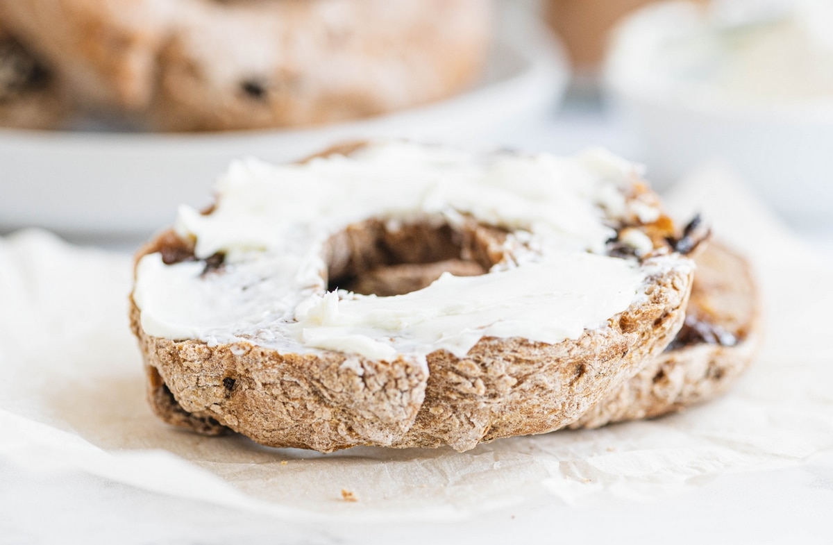 raisin bagel with cream cheese