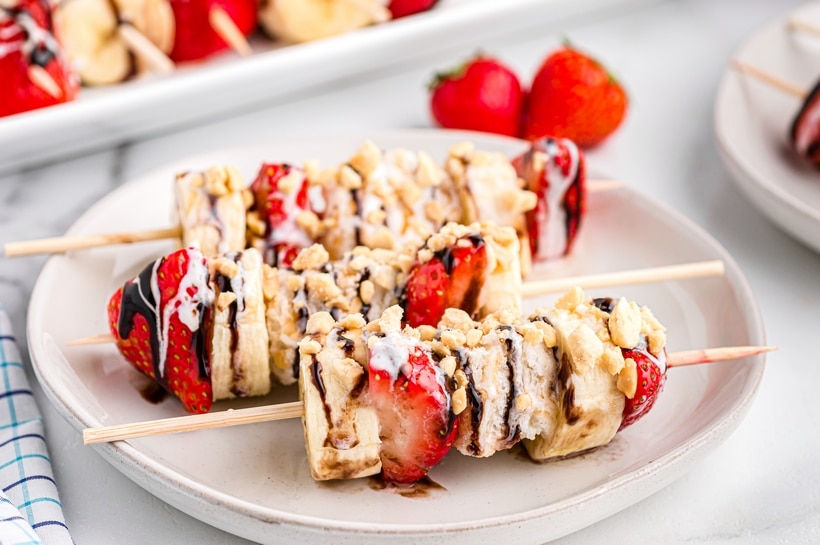 A fun spin on a classic, these Banana Split Kabobs are going to raise the sweet vibe at all your summer gatherings. sweet dessert