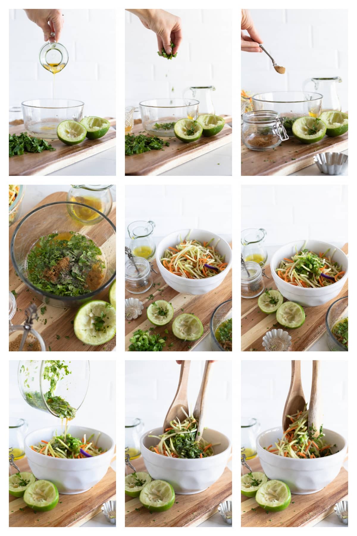 Process of making Cilantro Lime Broccoli Slaw step by step making of the slaw