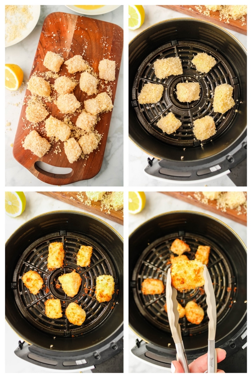 Deliciously flakey fish nuggets made right in your air fryer. These crunchy bites just might replace your kid's chicken nuggets all-together. air fryer nuggets