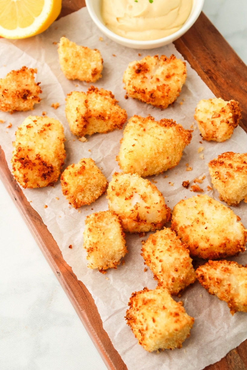 Deliciously flakey fish nuggets made right in your air fryer. These crunchy bites just might replace your kid's chicken nuggets all-together. air fryer fish sticks