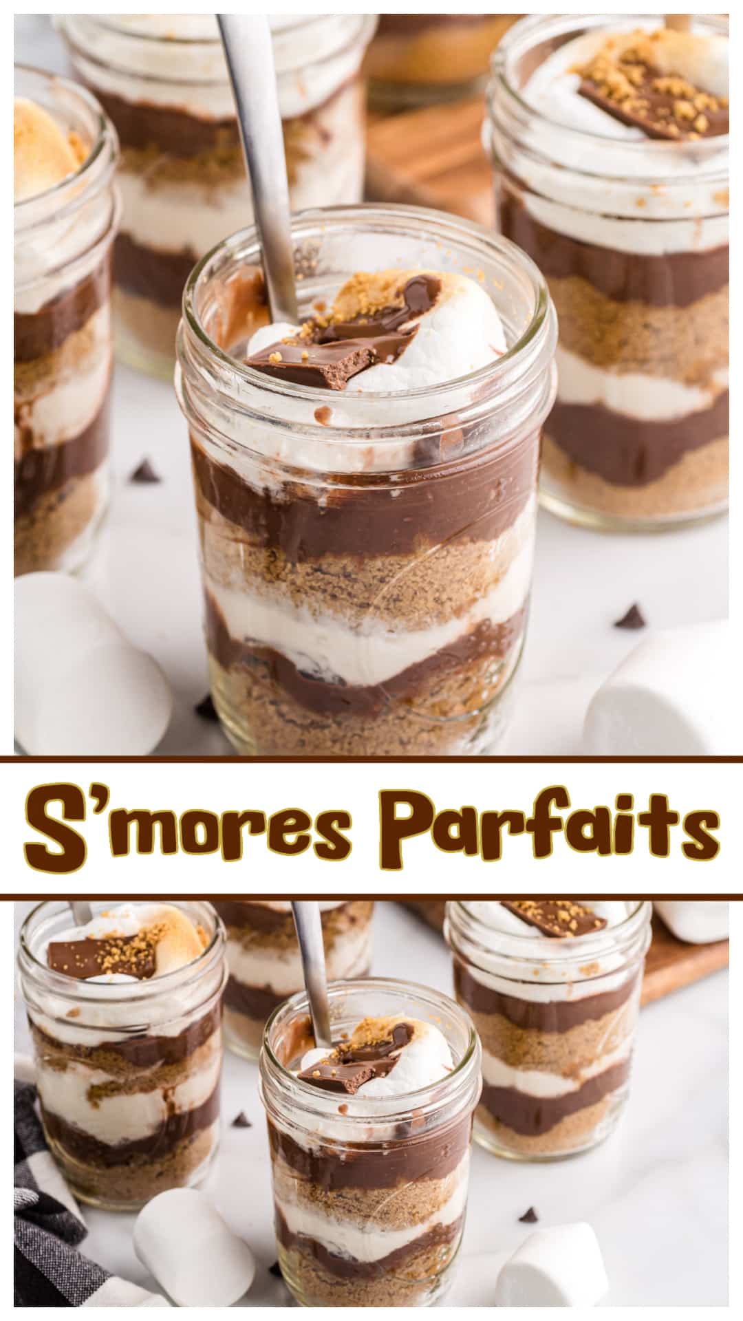 Layered s’mores parfaits made with chocolate pudding, whipped marshmallow topping, and buttery graham cracker crumbs. These no-bake s’mores cups are a fun twist on the classic dessert—perfect for parties, movie nights, or when you need an easy s’mores idea. Try this s’mores pudding parfait recipe when a campfire isn’t part of the plan. No oven needed, just chill and serve in jars. via @cmpollak1