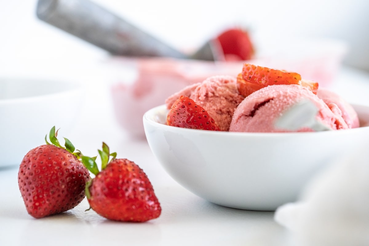 Store in a freezer safe container in the freezer for up to one month. Let it sit at room temperature for about 10 minutes before serving. fro-yo