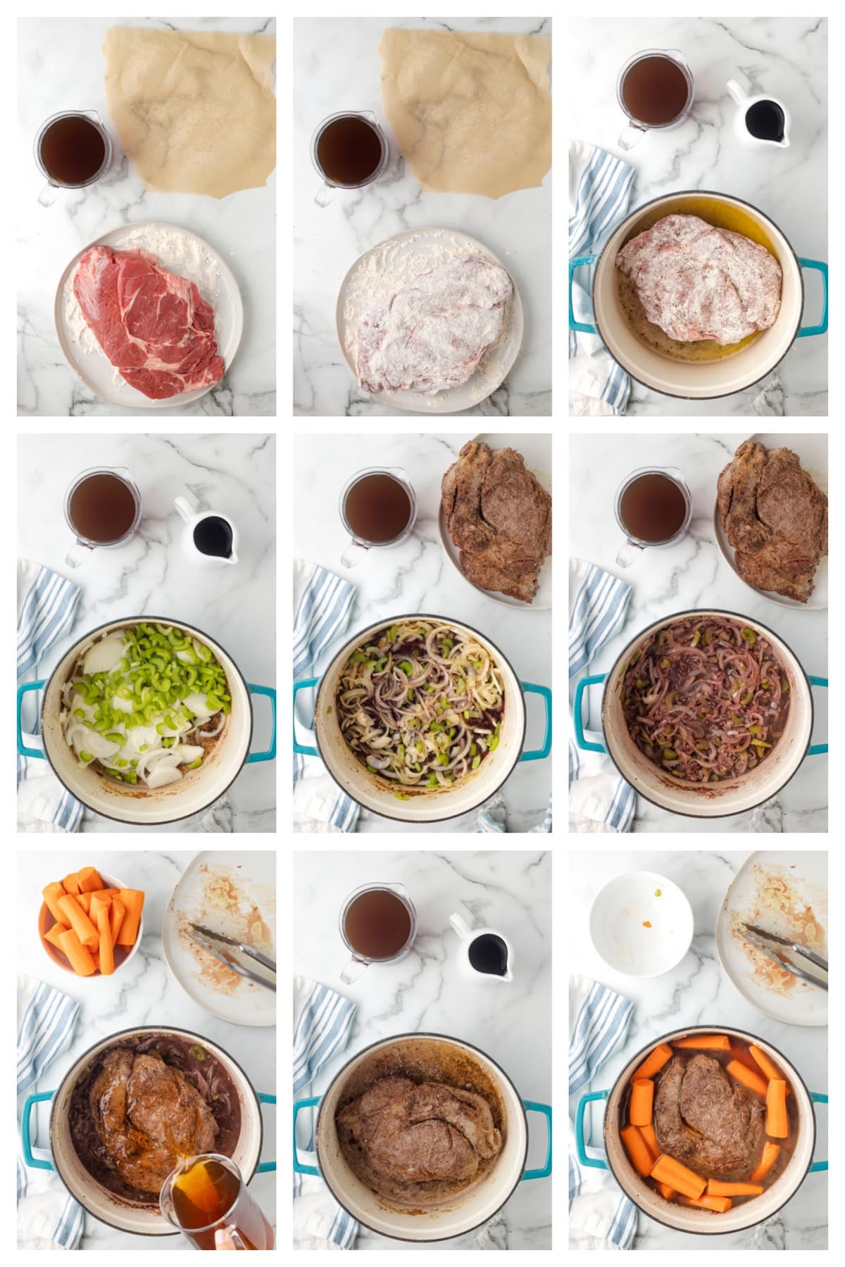 How to make pot roast on the stove top step by step. Step-by-step collage showing how to make it on the stove