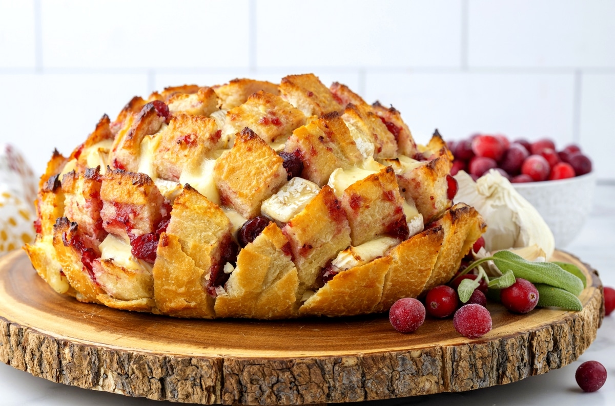 Cranberry Brie pull-apart bread fresh from the oven, perfect for holiday gatherings