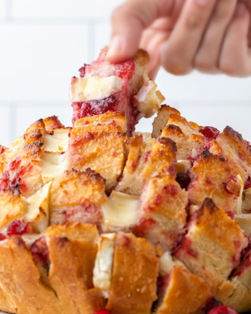 Festive cranberry Brie pull-apart bread served for the holidays