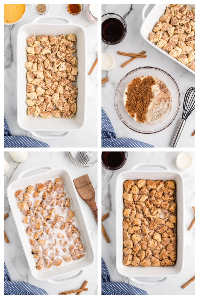 Wake up to the aroma of freshly baked cinnamon rolls with this easy cinnamon roll casserole recipe, perfect for feeding a hungry crowd! Made with Pillsbury refrigerated cinnamon rolls, this easy brunch recipe is simple to put together and an easy breakfast everyone loves. how to make cinnamon roll casserole
