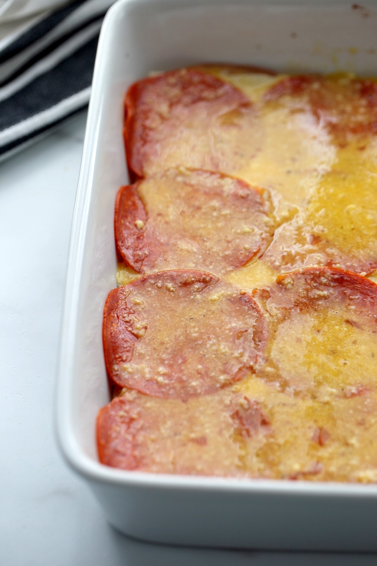 antipasto squares egg mixture poured on top of salami