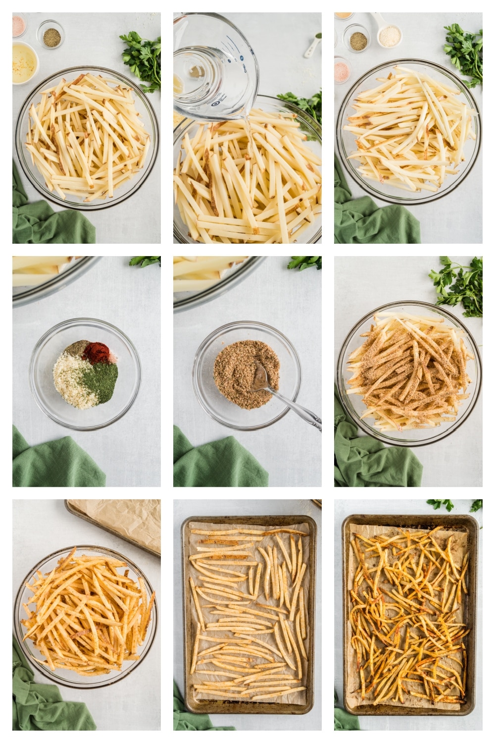 Baked French Fries (Oven Fries) process photos. step by step making of the fries including soaking and baking