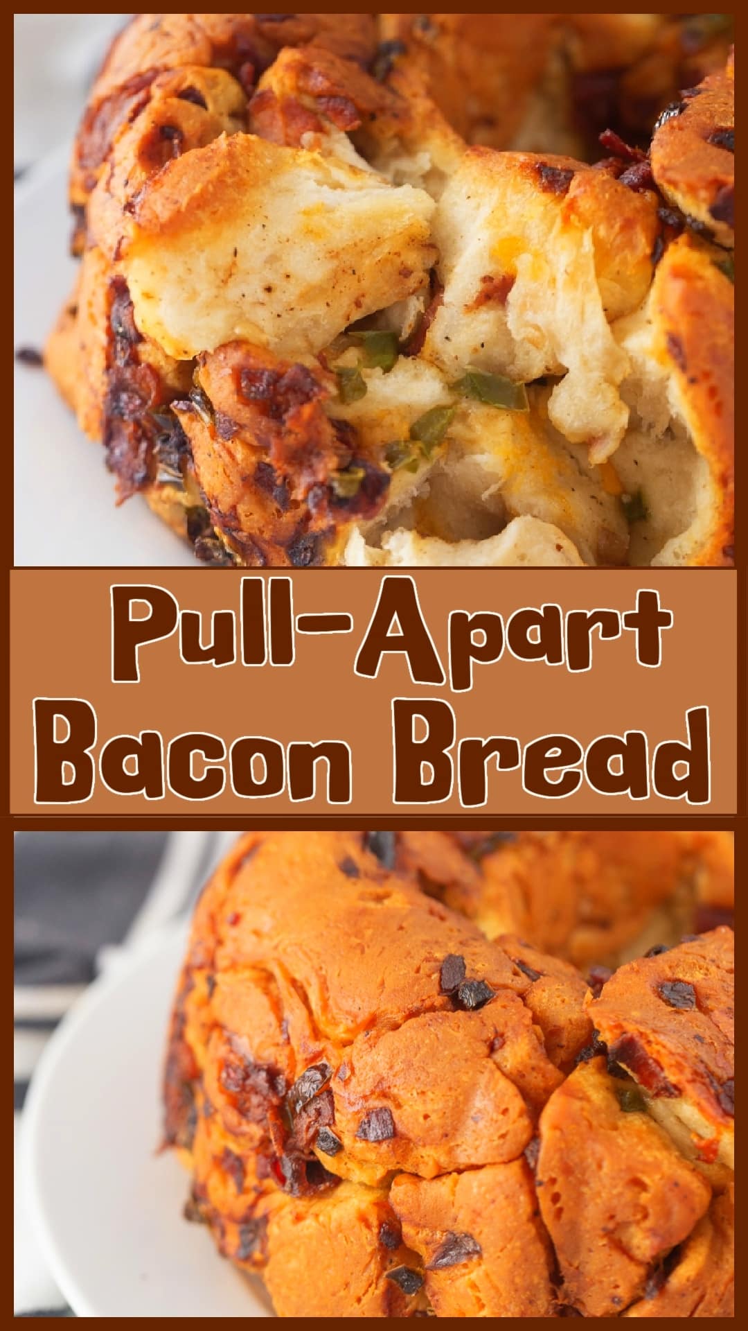 This pull-apart bacon bread is a savory monkey bread made with buttery, refrigerated biscuit dough, crispy bacon, cheese, and sautéed peppers and onions. Baked in a Bundt pan, it's the perfect appetizer for game day, parties, or a crowd-pleasing snack. Easy to make and loaded with flavor, this cheesy bacon bread is great for sharing. Serve warm for the best texture and taste. via @cmpollak1