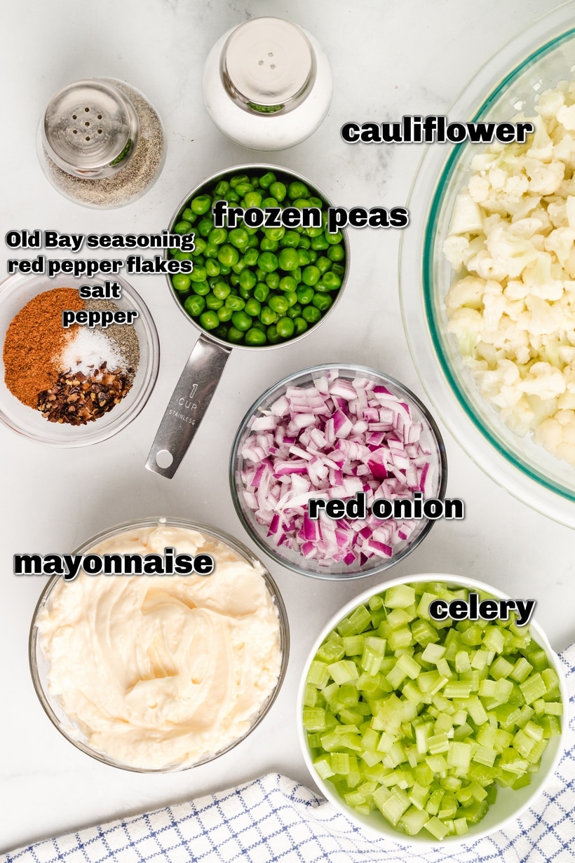 Cauliflower salad ingredients Ingredients for cauliflower salad arranged on a countertop