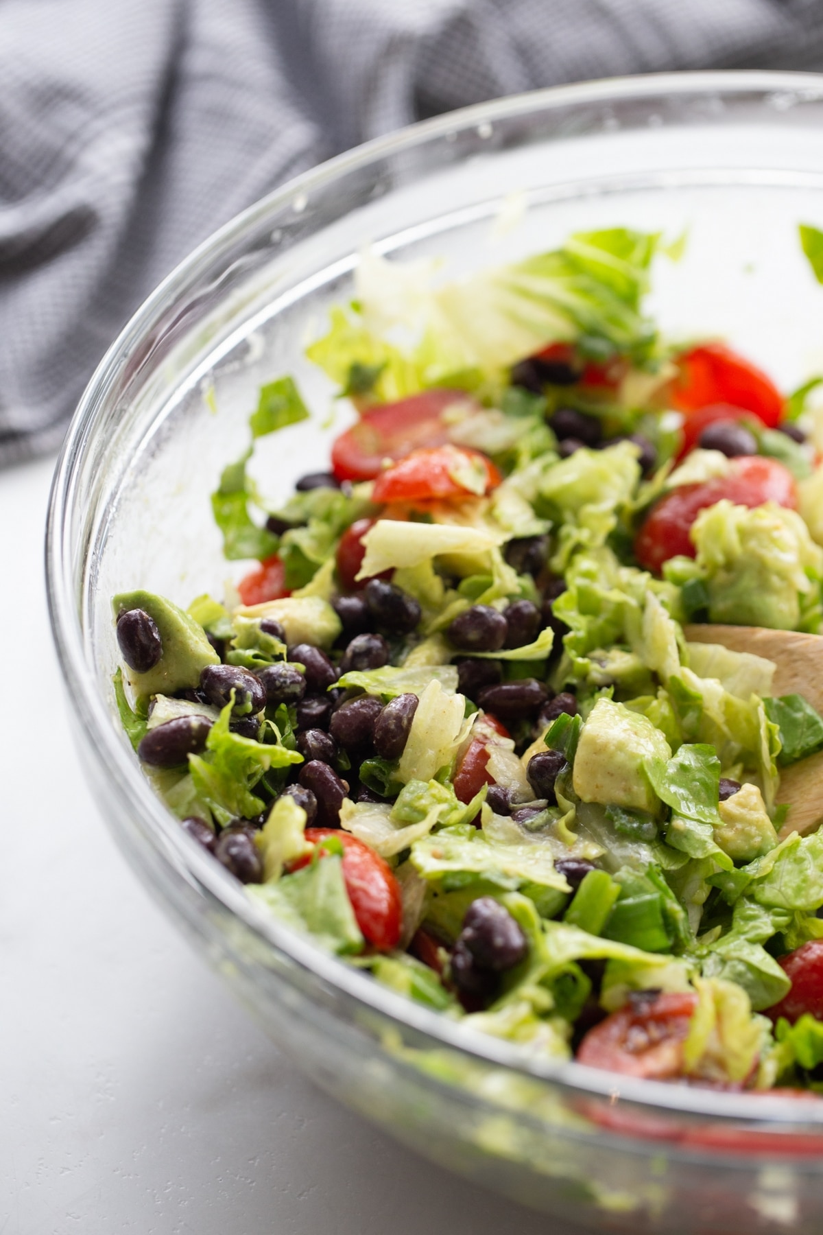 Shrimp and Avocado Taco Salad in a bowl Shrimp and Avocado Taco Salad in a mixing bowl