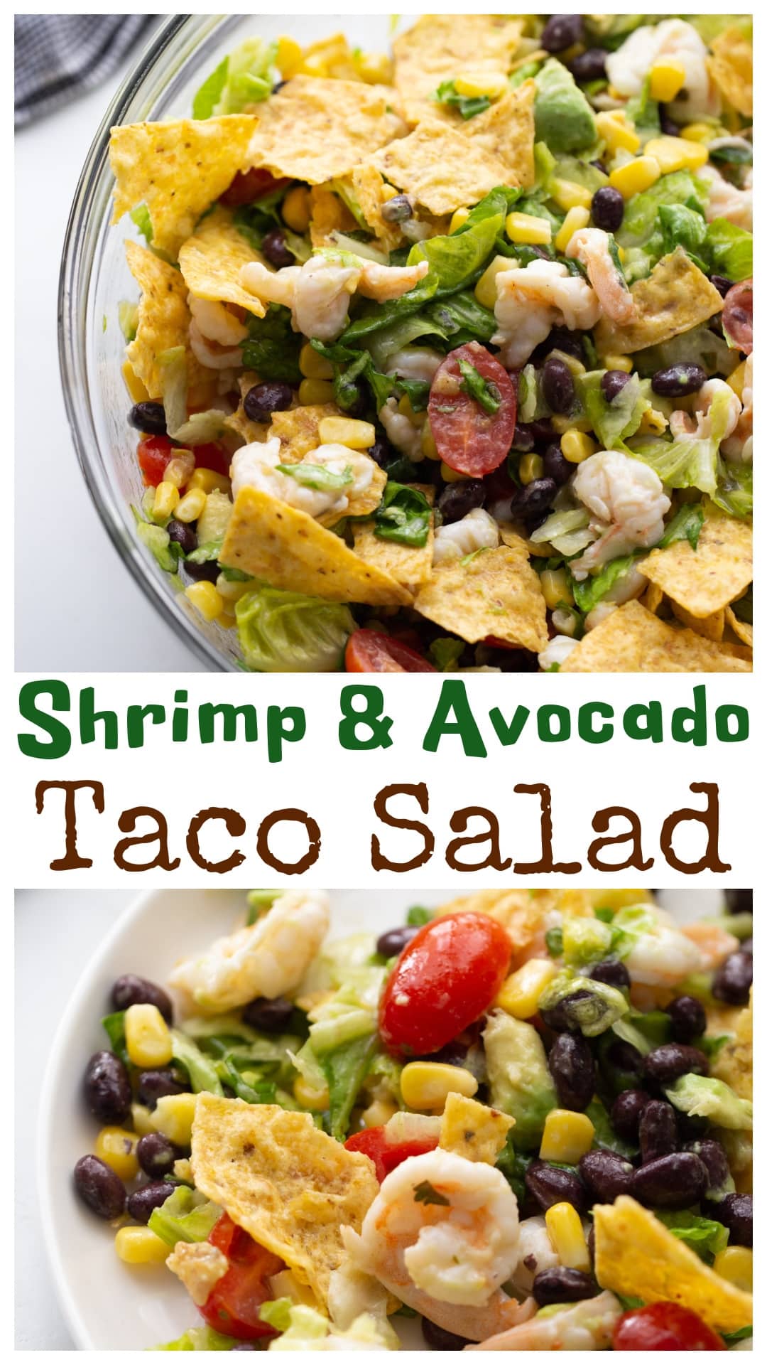 This healthy shrimp and avocado taco salad is a vibrant Tex-Mex seafood salad packed with flavor. Perfect for a Cinco de Mayo celebration or a quick weeknight meal, this big bowl salad is loaded with shrimp, corn, and a zesty homemade dressing. It’s the perfect light yet filling dish for any occasion. via @cmpollak1
