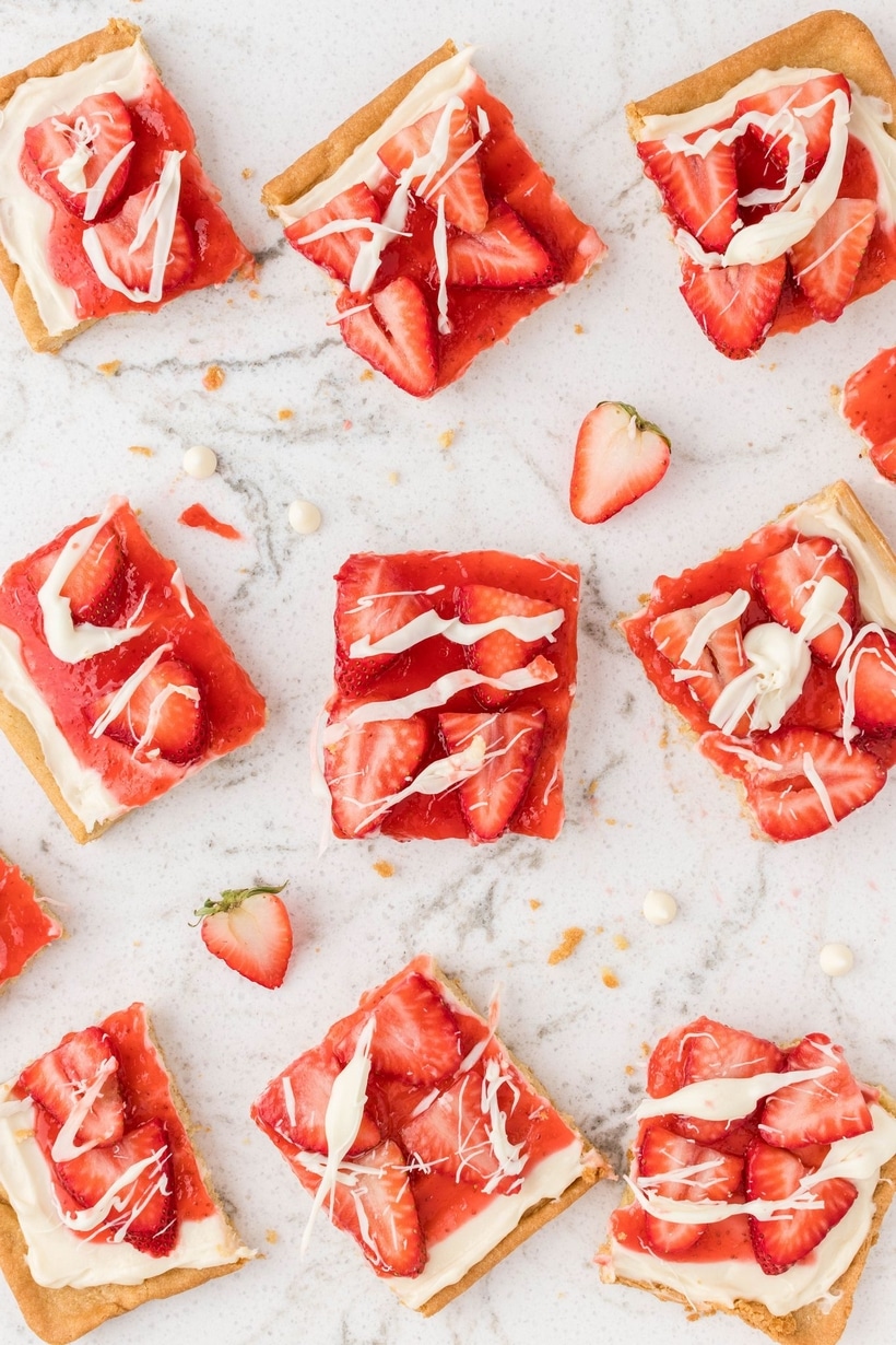 Making strawberry pizza is such a fun process. It’s basically a bright, colorful take on a super easy, light, and airy fruit galette. Seriously, one bite of this gorgeous dessert and you'll be planning to make it again in no time. dessert pizza