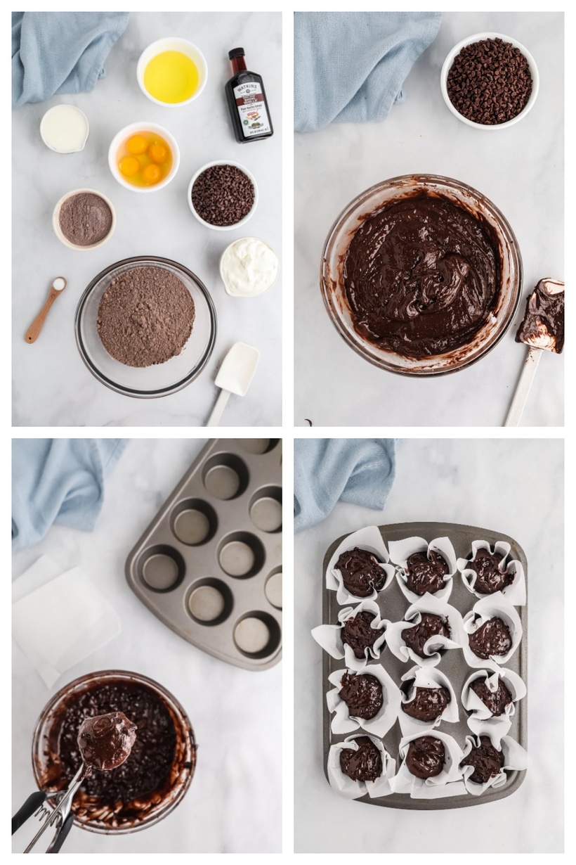 I wish every morning started with a double dose of chocolate deliciousness! These cake-like muffins will have you smitten they minute they come out of the oven. muffins using cake mix