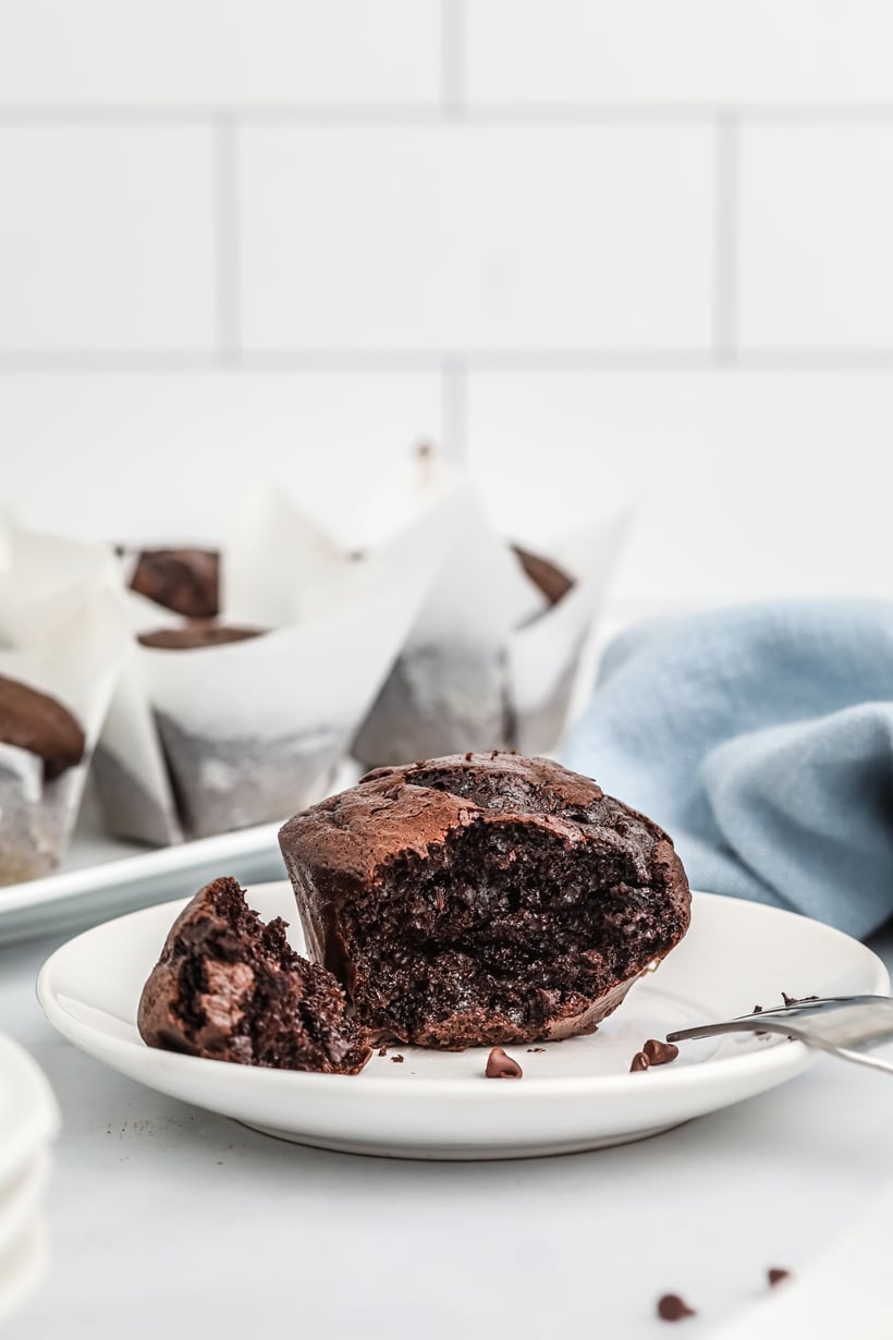 I wish every morning started with a double dose of chocolate deliciousness! These cake-like muffins will have you smitten they minute they come out of the oven. muffins with cake mix