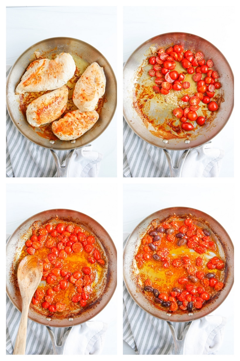 Juicy chicken breasts meet a fresh tomato-rich sauce in this Mediterranean one-skillet dish. This six-ingredient version is on the table in just thirty minutes, meaning you can dig into it any night of the week. one pan skillet dinner