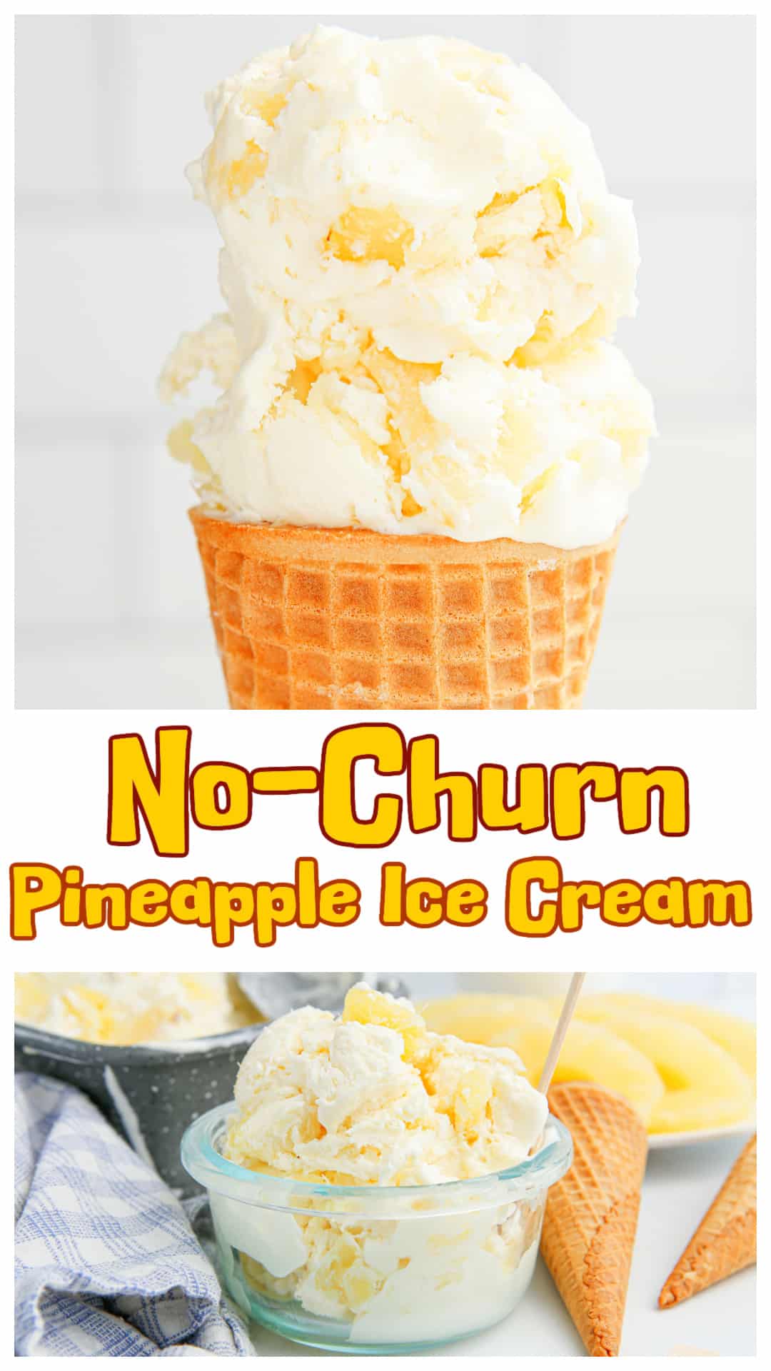 This no-churn pineapple ice cream is cold, creamy, and packed with real pineapple flavor. I add a little cream cheese for richness and a subtle cheesecake tang—it scoops straight from the freezer and holds its shape. No machine needed. Just a simple frozen dessert that feels like summer in a bowl (or cone). via @cmpollak1