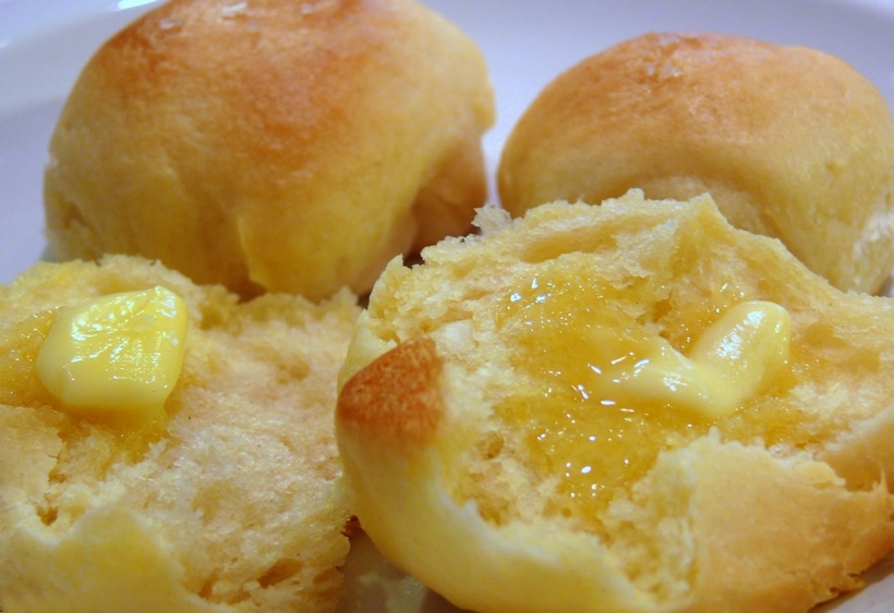 Makes three dozen rolls, a perfect amount for twelve or less guests. Soft, airy and perfect, these will easily sop up the leftover gravy or salad dressing on a plate without interfering with flavor. dinner rolls