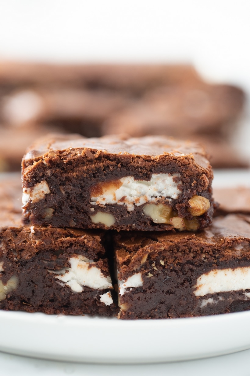 Peppermint Patty Brownies in a stack. Peppermint patty brownies in a stack.