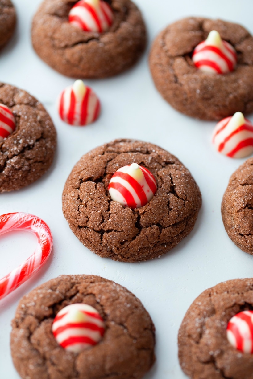 Dark Chocolate Peppermint Crackle Cookies chocolate crinkle cookies with peppermint on a tray