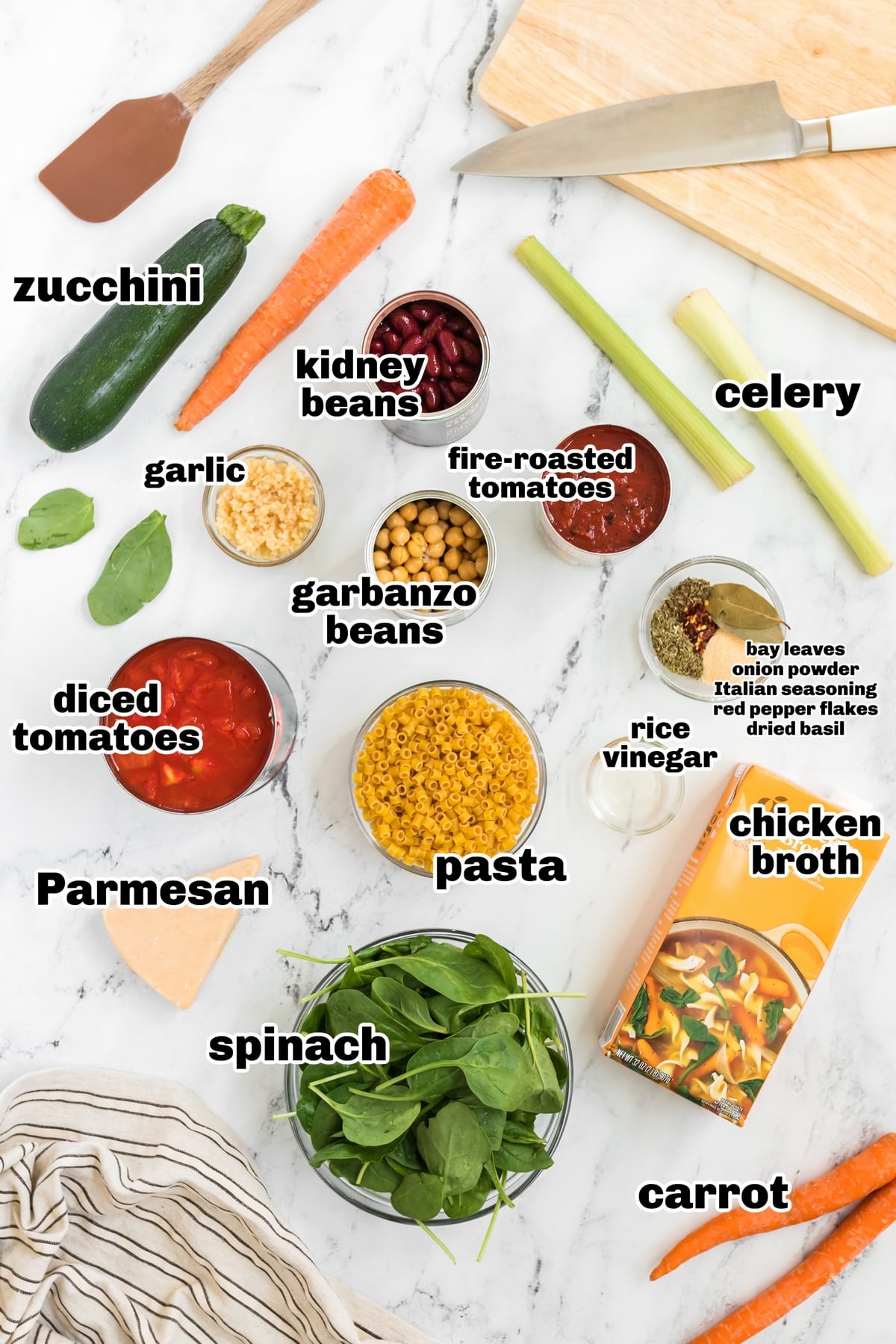 This Italian-inspired minestrone soup is packed with hearty veggies, beans, and pasta— it's comforting, filling, and just the thing for a chilly day. ingredients