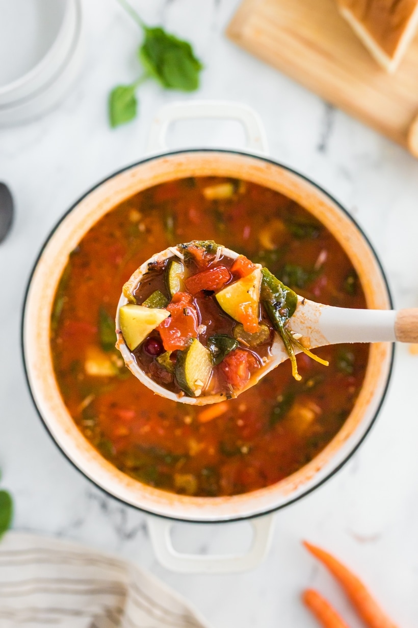 This Italian-inspired minestrone soup is packed with hearty veggies, beans, and pasta— it's comforting, filling, and just the thing for a chilly day. vegetables for minestrone soup