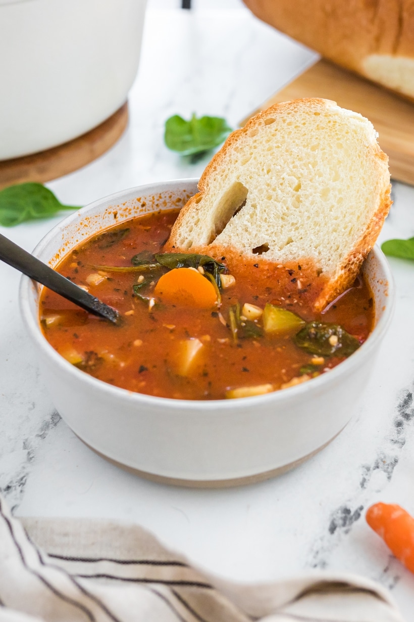 This Italian-inspired minestrone soup is packed with hearty veggies, beans, and pasta— it's comforting, filling, and just the thing for a chilly day. minestrone soup