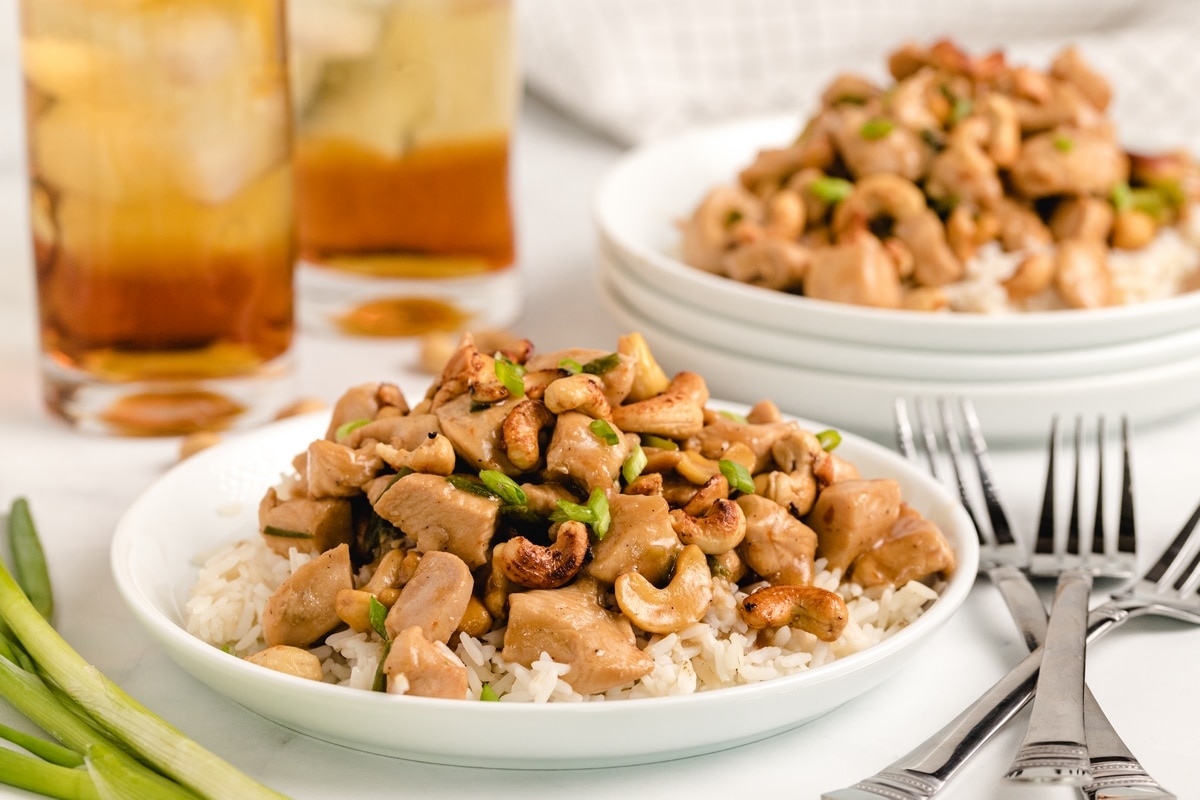 Kung Pao Chicken with cashews. Side view of kung pao chicken with cashews.