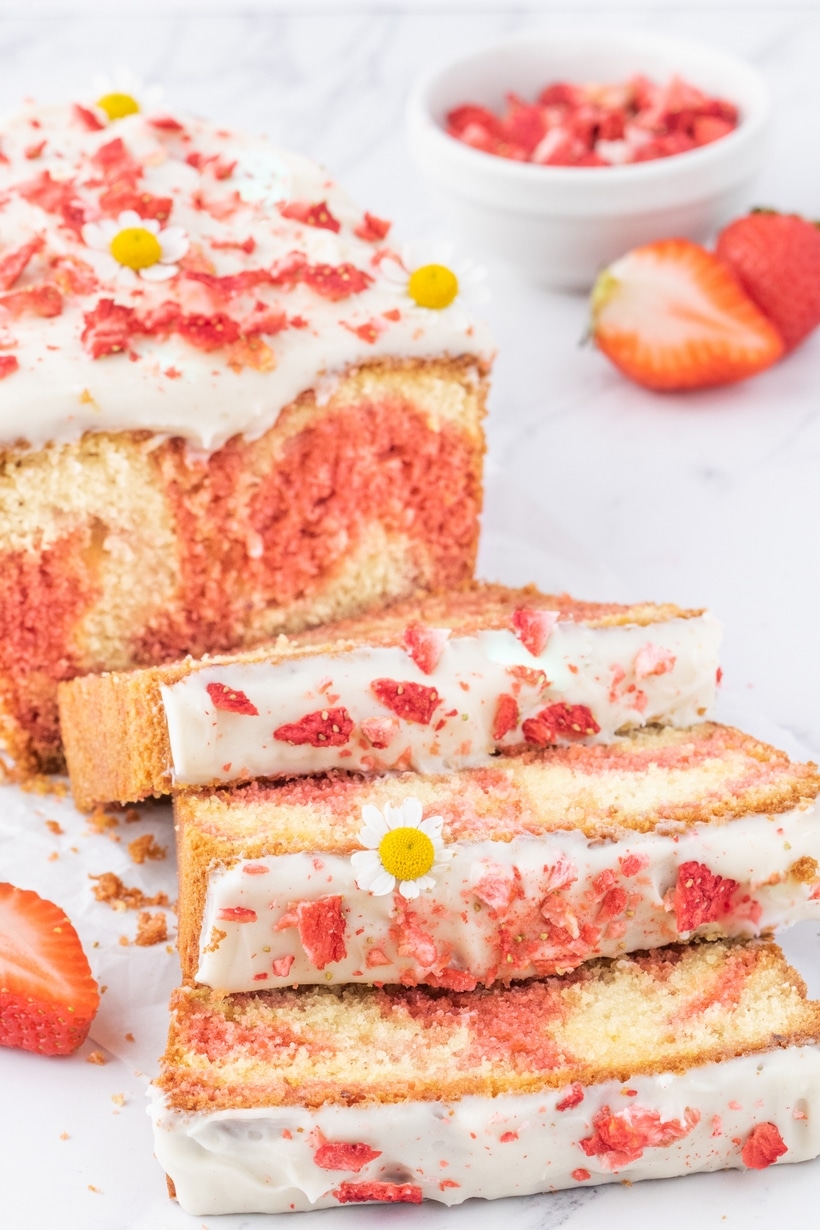Never have to choose between your favorite flavors again with this strawberry and vanilla marble cake. If the eye-catching swirl pattern isn't enough to draw draw you in, maybe the rich and tangy cream cheese frosting will seal the deal. marble cake starwberry