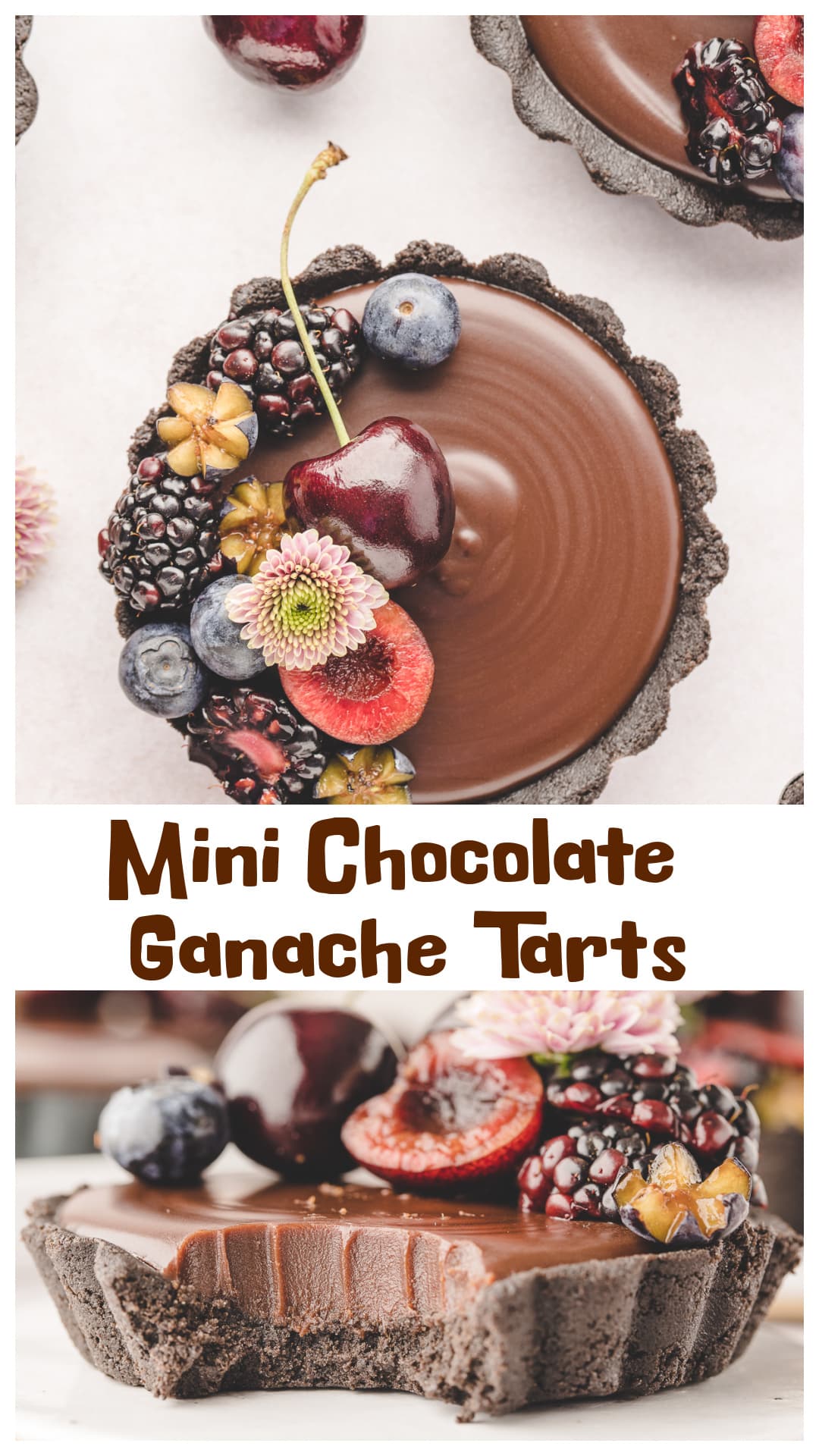 These mini chocolate ganache tarts are rich, glossy, and made with just five ingredients. A buttery Oreo crust holds a smooth ganache filling that sets at room temperature. They’re easy to make, look polished straight from the pan, and can be topped with fresh fruit or edible flowers. Whether you're serving them for a gathering or saving a few in the fridge, these mini chocolate ganache tarts feel like a treat without being complicated. via @cmpollak1