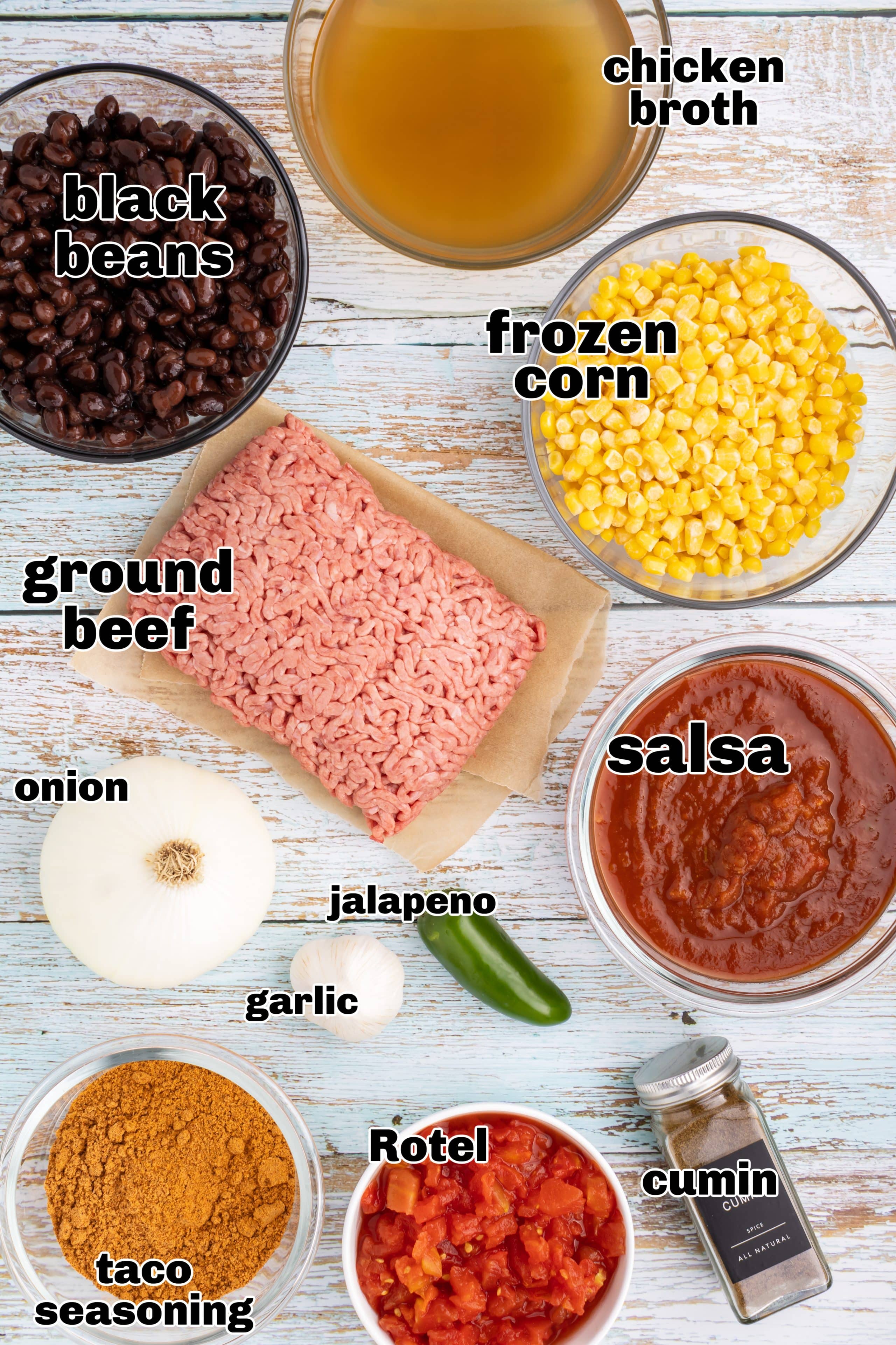 Taco soup ingredients. ingredients on the countertop